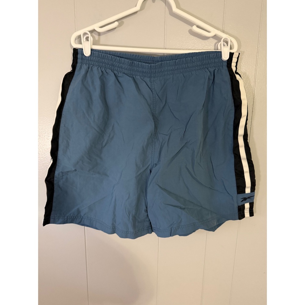Reebok Swim Athletic Shorts Mens Large Blue Striped Mesh Lined Nylon 90s Vector